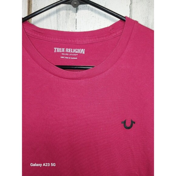 True Religion Shirt Mens Large Red 2024 Logo Double Sided Graphic Tee - Picture 2 of 6